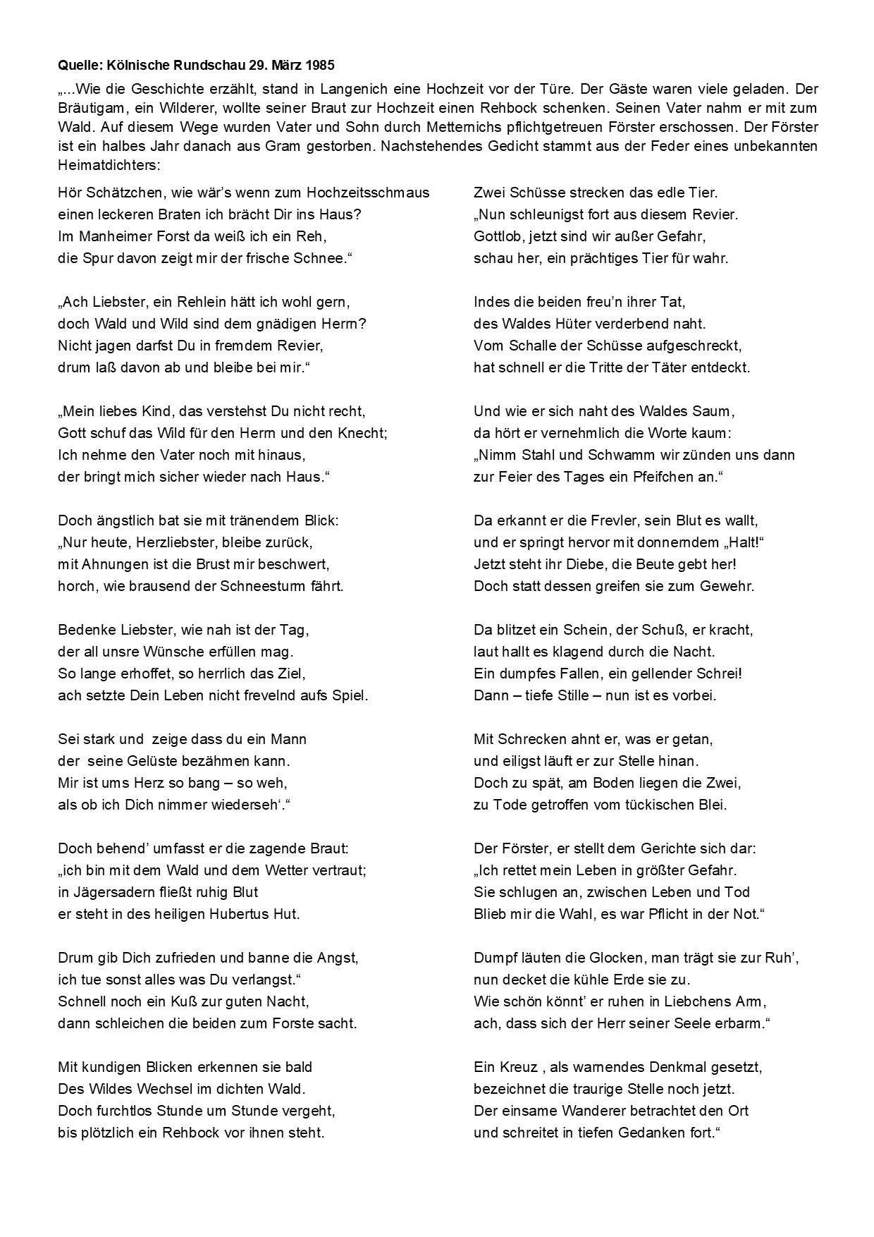 Mordkreuz -Quelle-Kölnische Rundschau 29 März 1985