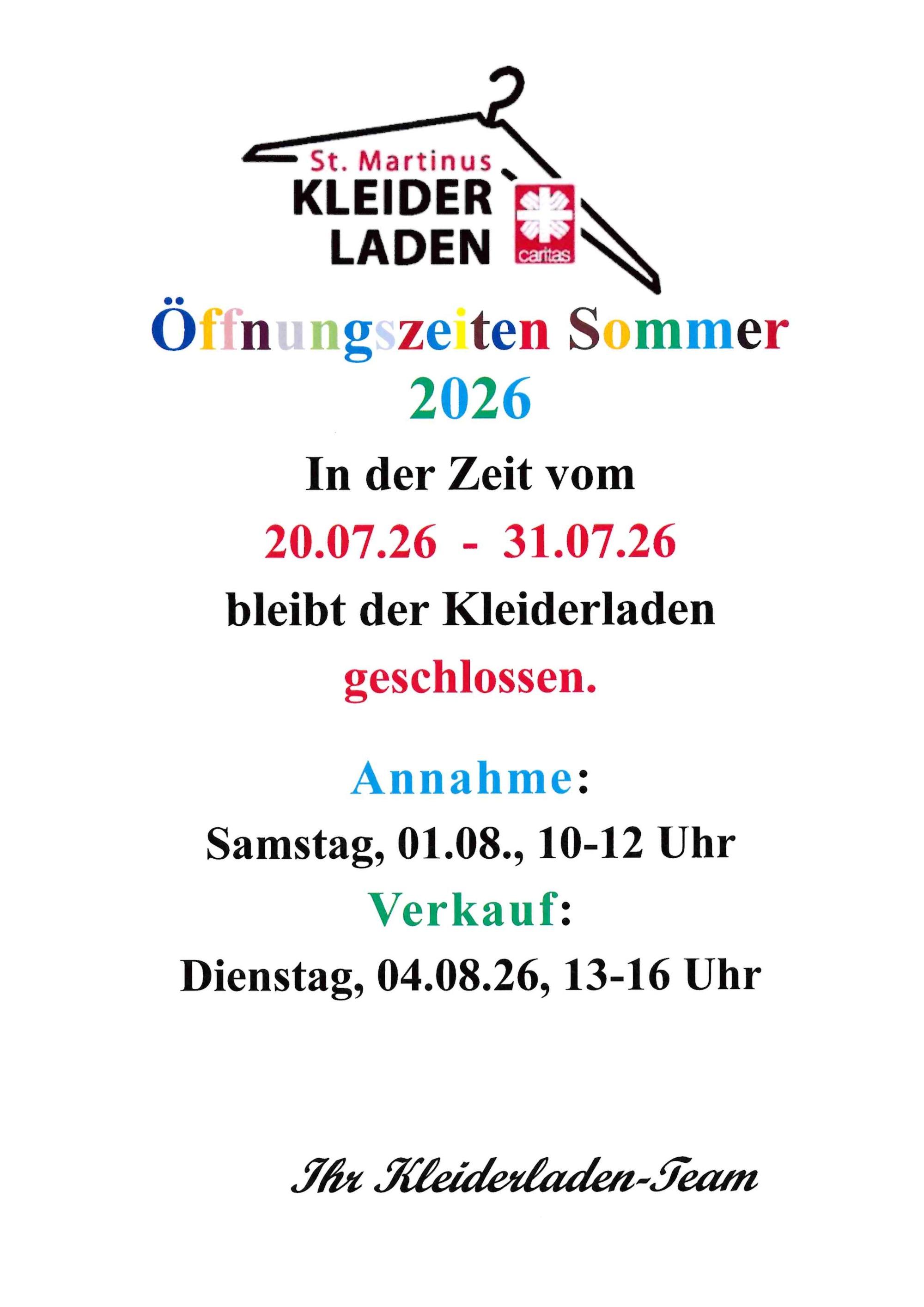Kleiderladen St. Martinus Sommer 2026
