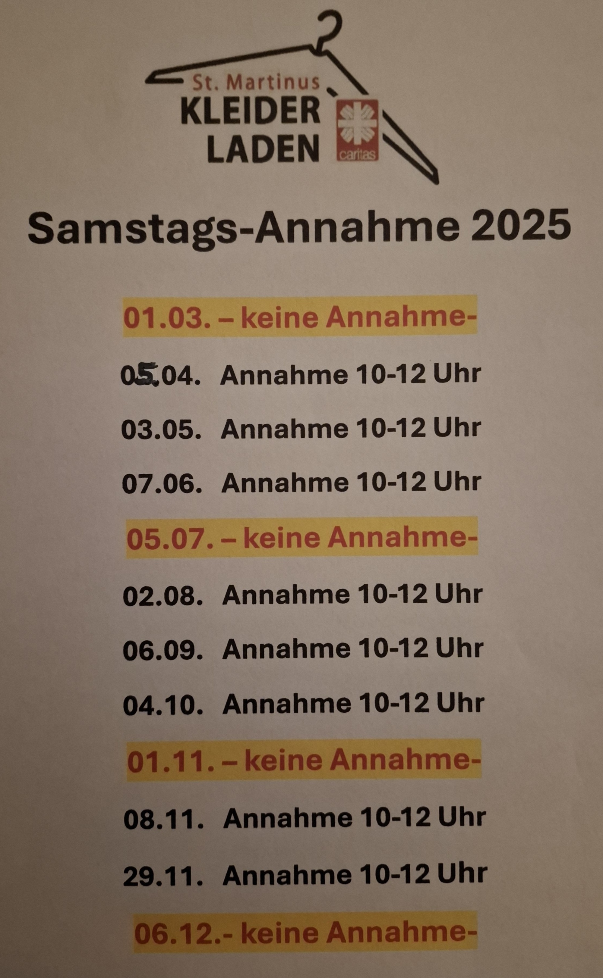 Plakat Termine Samstags-Annahme KL 2025